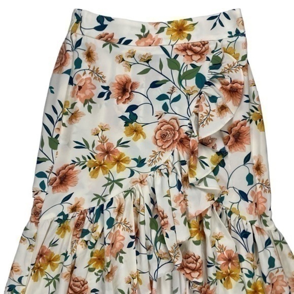 Milk & Honey Ruffle Hi Low Maxi Skirt Sz S Floral Elastic Waist Boho Summer NEW - Picture 2 of 9